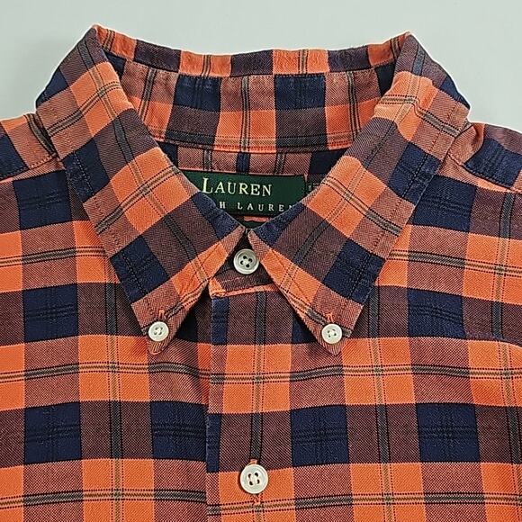Lauren Ralph Lauren Mens Sz XL Orange Plaid Logo Button Down Long Sleeve Shirt - Picture 4 of 11